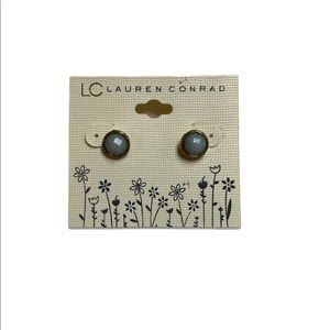 LC Lauren Conrad Designer Round Gold Beveled Stud Earrings with Blue Stone